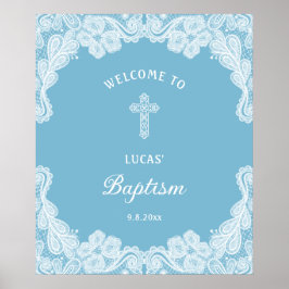 Poster Lace branco no pastel Blue Baptism bem-vindo