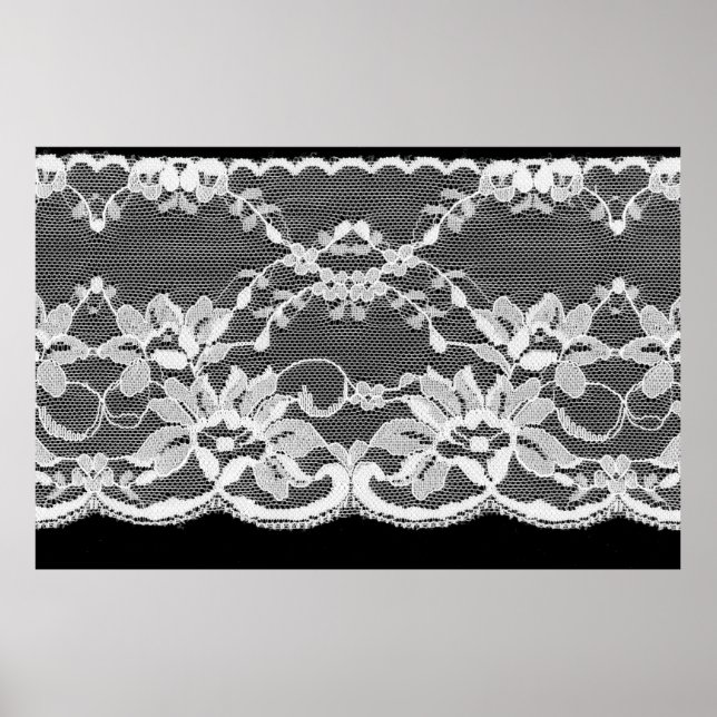 Poster Lace floral branco sobre fundo preto. (Frente)