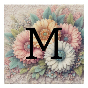 Póster Lace floral cor-de-laranja-rosa-laranja-disista