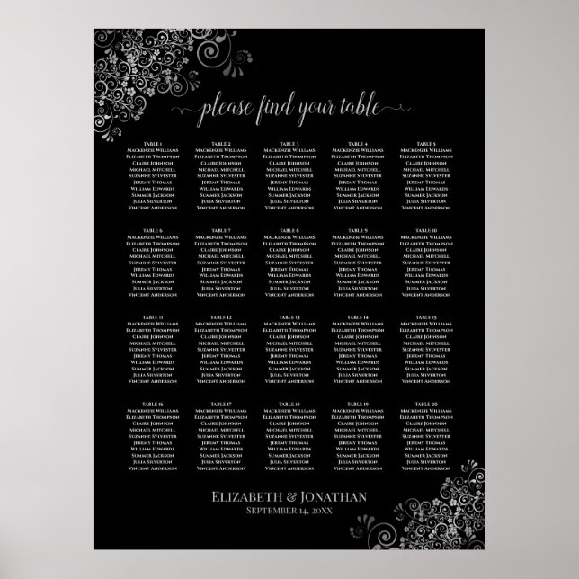 Poster Lace prateado no Gráfico de Assentos de Mesa Preto (Frente)