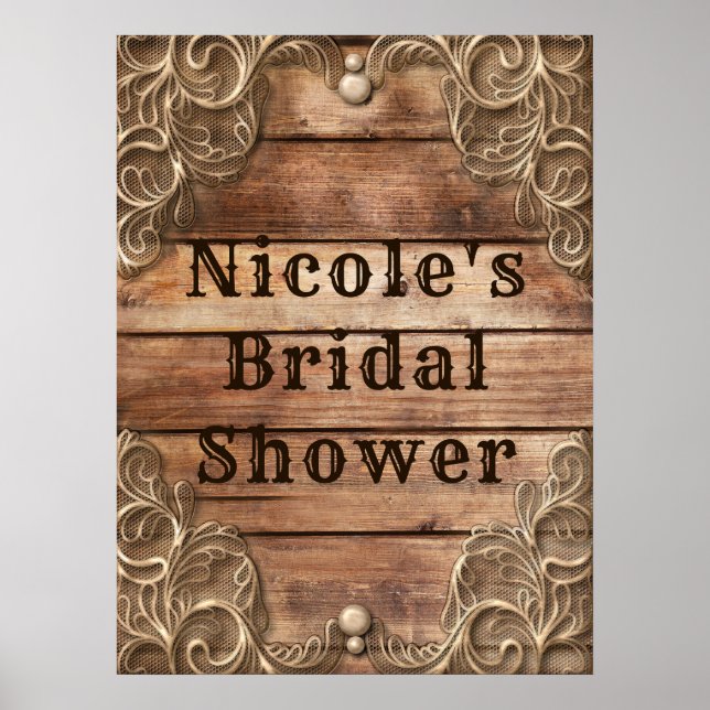 Poster Lace Wood Rustic Vintage Western Elegant Banner (Frente)