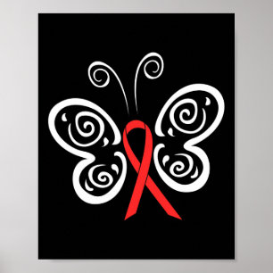 Poster Laço Borboleta Fita Vermelha Câncer de Sangue Hiv 