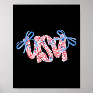 Poster Laço Coquete Floral EUA 4 De Julho América
