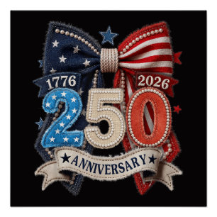 Póster Laço da Bandeira Americana 250º Aniversário Patrio