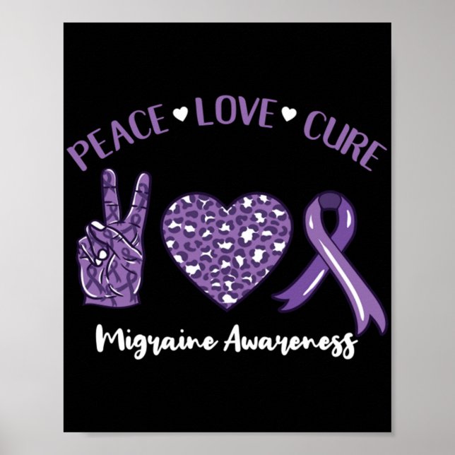 Poster Laço de Conscientização da Enxaqueca Cure Paz Amor (Frente)