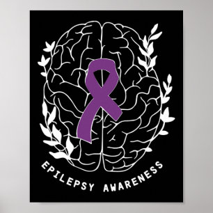 Poster Laço de Conscientização da Epilepsia Roxo Cérebro 