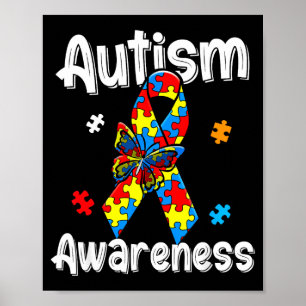 Poster laço de conscientização do autismo borboleta peças