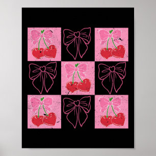 Poster Laço de Fita Coquete Cereja Xadrez Rosa do Dia dos