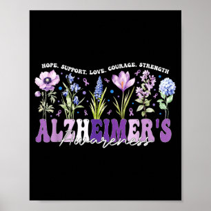 Poster Laço de Flores Roxas Apoia Conscientização do Alzh