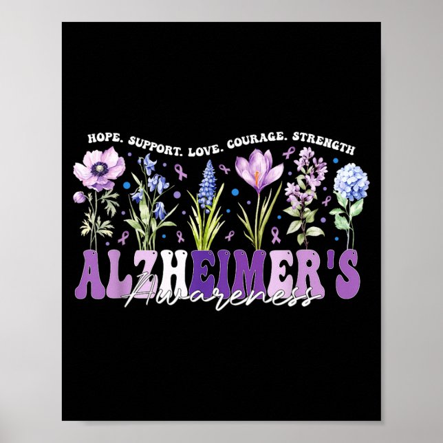 Poster Laço de Flores Roxas Apoia Conscientização do Alzh (Frente)