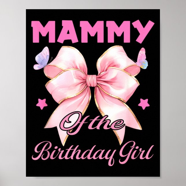 Poster Laço rosa coquete de aniversário da mamãe (Frente)