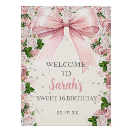 Póster Laço Rosa Coquete Floral Vintage Doce 16