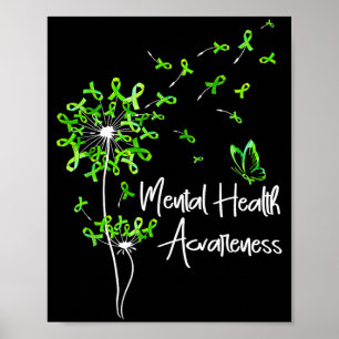 Poster Laço verde dandelion borboleta saúde mentalVerde