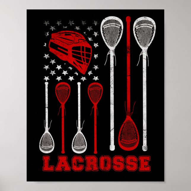 Poster Lacrosse American Flag Lax Sport (Frente)