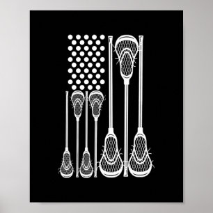 Poster Lacrosse Bandeira Americana Cruz Sticks de Lacross