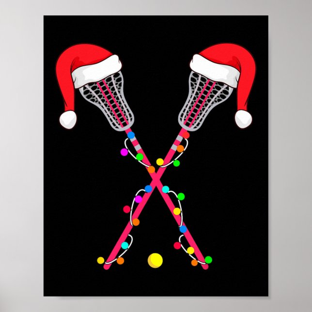 Poster Lacrosse Santa Hat Natal Luz Esportes Engraçados X (Frente)