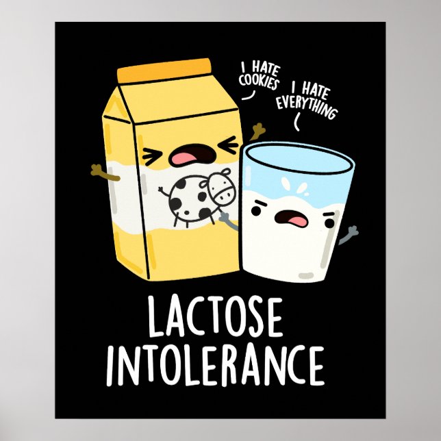 Poster Lactose Intolerância Engraçada Leite Pun Escuro BG (Frente)