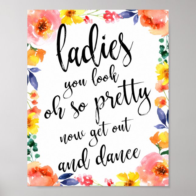 Poster Ladies Bathroom Floral 8x10 Sinal de Casamento (Frente)