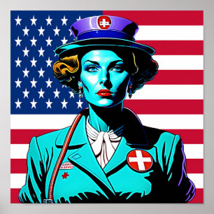 Poster Lady America. Senhora de bandeira dos EUA