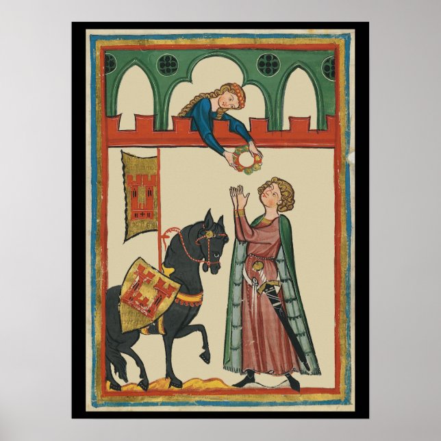 Poster Lady Awarding Knight A Garland, 14 século (Frente)