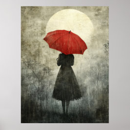 Poster Lady com guarda-chuva vermelha - Arte Silhueta Sur