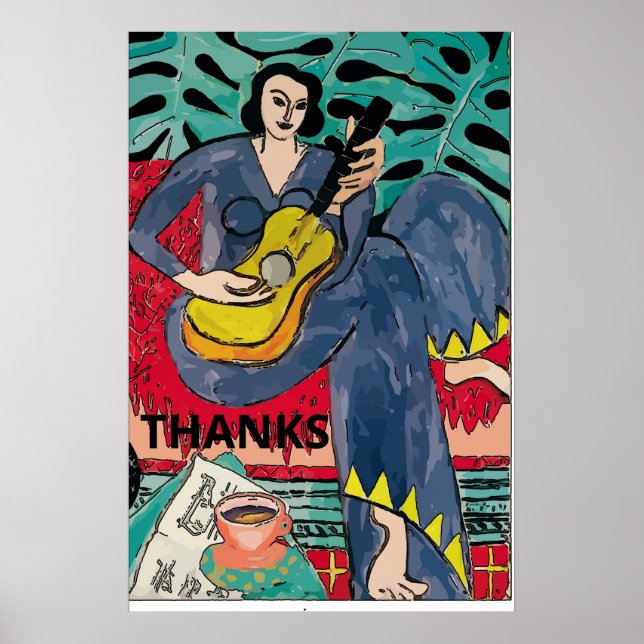 Poster Lady com guitarra e copa de café, adicione texto (Frente)