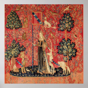 Poster LADY E UNICORN Lion,Flores Fantásticas,Animais