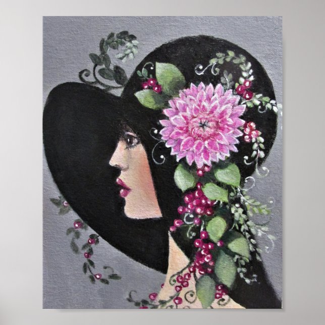 Poster Lady Em Um Chapéu Decorativo (Frente)