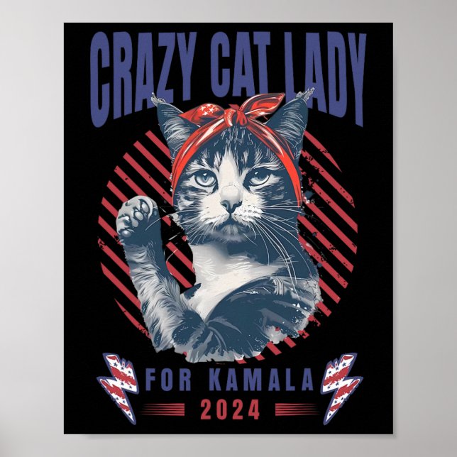 Poster Lady Gato Louca Para Kamala Harris Para Presidente (Frente)