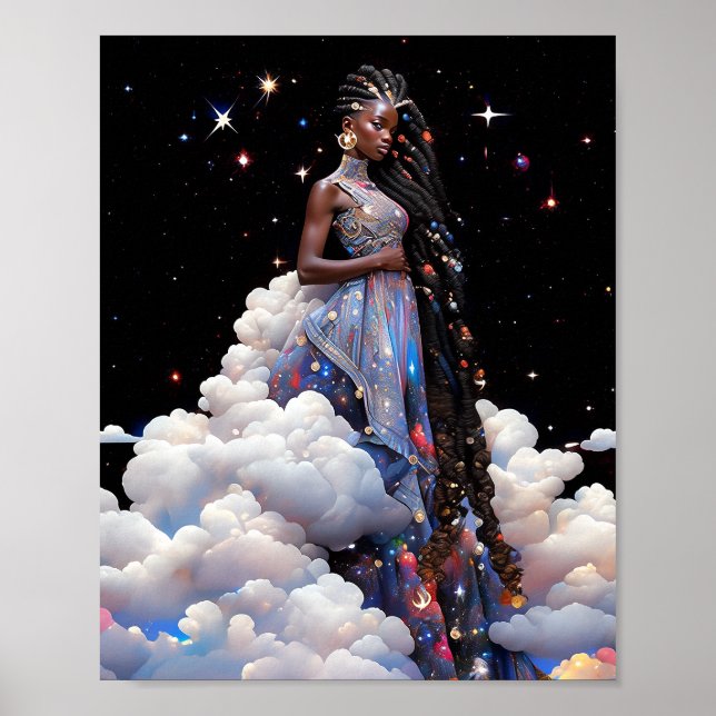 Poster Lady In Clouds African American Art (Frente)