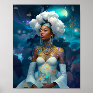 Poster Lady In Surreal World Cosmic African Art
