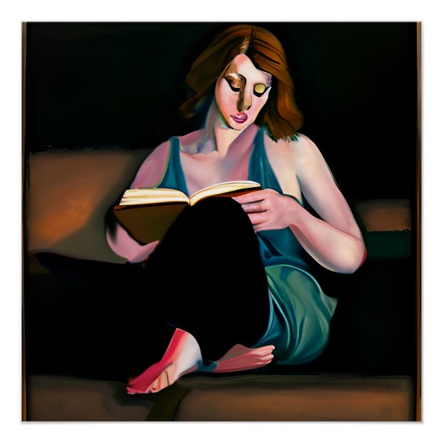 Póster Lady Lendo um Livro Apenas Refrescando (Frente)