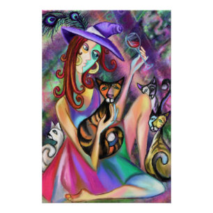 Póster Lady Loves Cats - Estilo de Arte - Pintura Origina