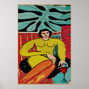 Póster Lady Matisse com Vinho Vermelho