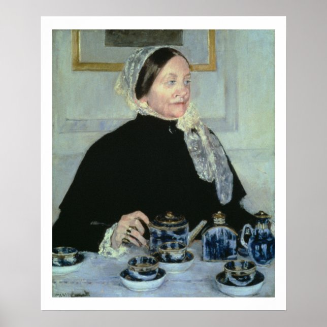 Poster Lady na Mesa do chá, 1885 (óleo na canvas) (Frente)