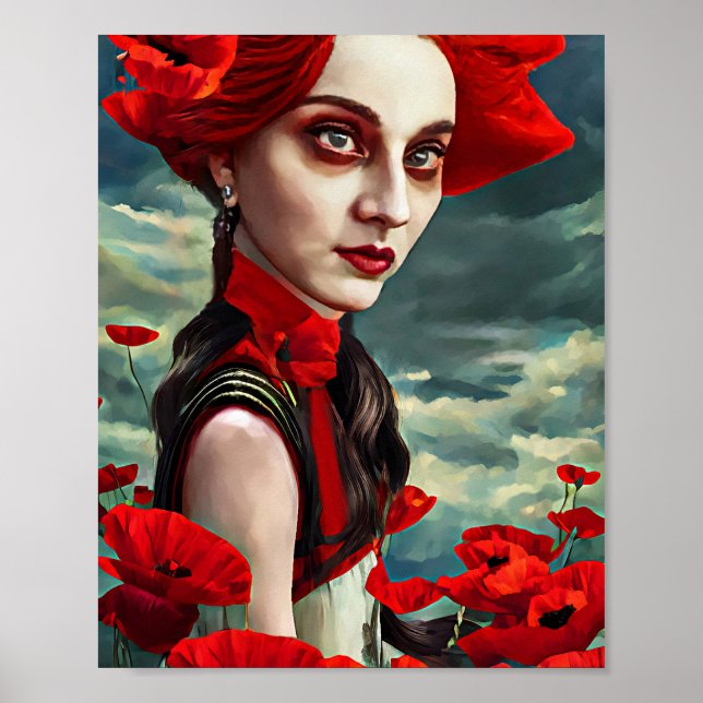 Poster Lady of the Poppy Flowers fantasia Arte original (Frente)