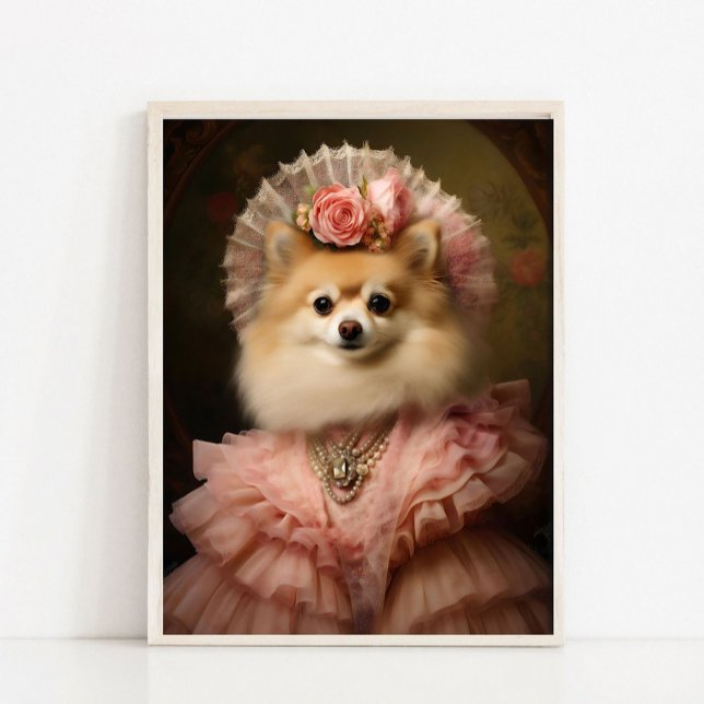 Poster Lady Pomeranian Portrait, Victorian Animal Portrai (Criador carregado)