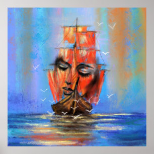Poster Lady Sailboat de navegação livre - Pintura de ar