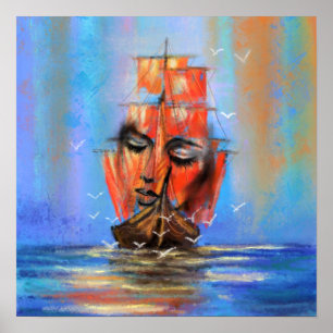 Poster Lady Sailboat de navegação livre - Pintura de ar