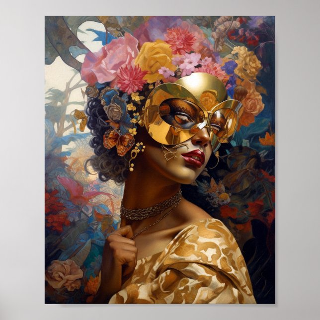 Poster Lady Vestindo Mask Black Fantasy Art (Frente)