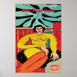 Poster Lady With Coffee Cup, edite texto