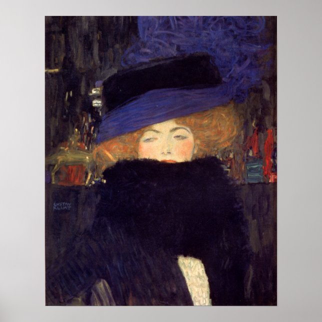 Póster Lady with Hat and Feather Boa - Gustav Klimt (Frente)