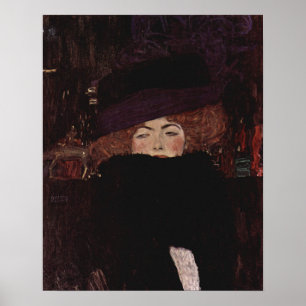 Poster Lady with Hat and Feather Boa - Gustav Klimt 1909