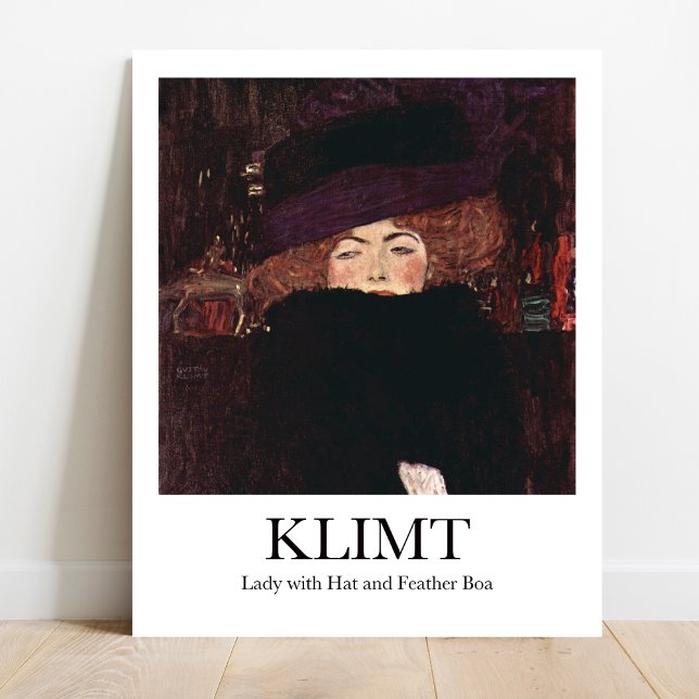 Poster Lady with Hat and Feather Boa, por Gustav Klimt (Klimt's Iconic Lady: Bold & Beautiful. High-quality art poster)