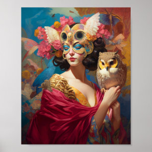 Poster Lady With Owl Fantasy Art