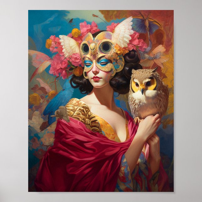 Poster Lady With Owl Fantasy Art (Frente)