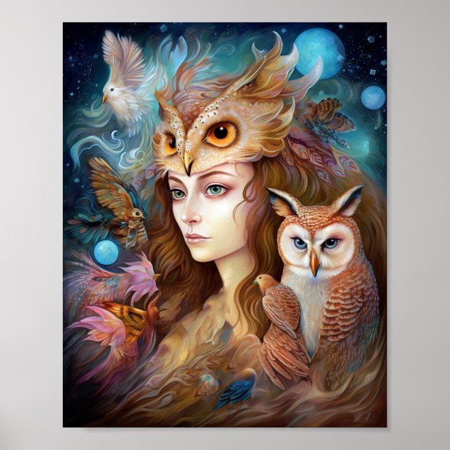Poster Lady With Owl Surreal Fantasy Art (Frente)