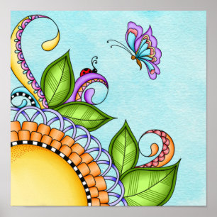 Poster Ladybug e Flor de Portas da Borboleta