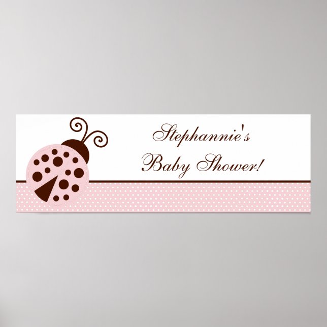 Póster Ladybug personalizado de banner rosa 22,5"x7,5" (Frente)