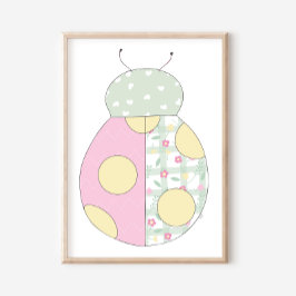 Poster Ladybug Quilt Style Art Print on White Background